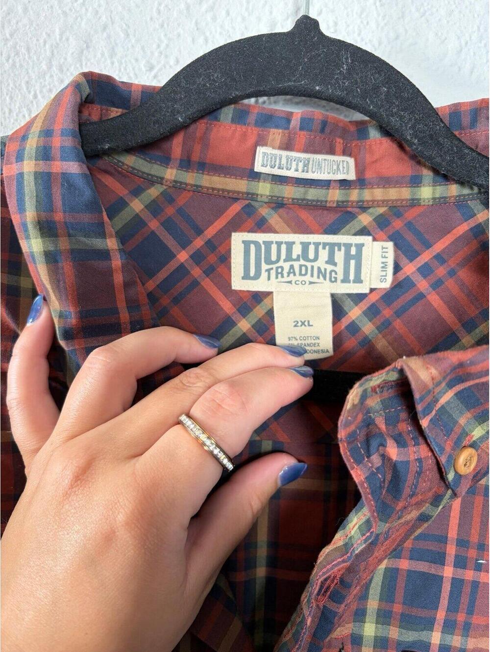 Men's Duluth Trading Untucked Slim Fit Plaid Button Long Sleeve size 2XL - Picture 2 of 3